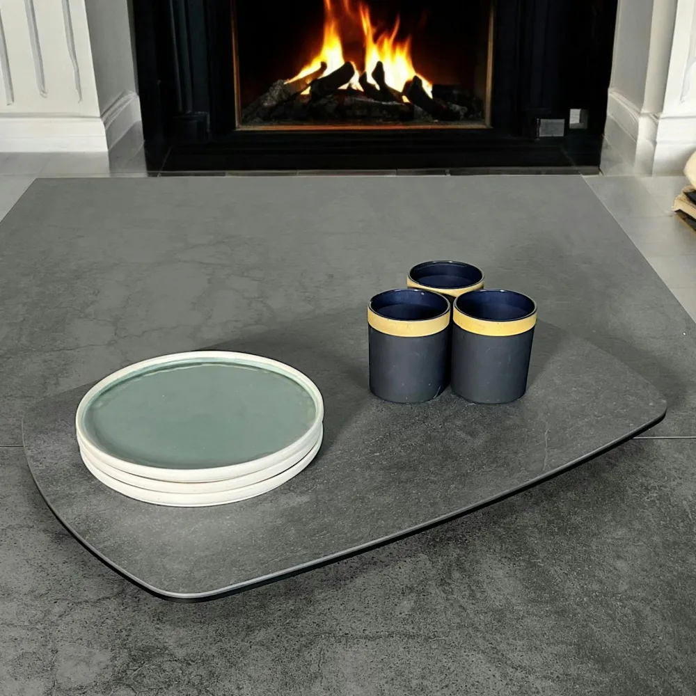 Tables À Manger Rectangulaires|Tables À Manger En Céramique|LOMBARDIE Table en céramique grise avec pied mikado 180-240 cm