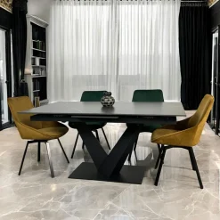 Univers Déco·Design Contemporain|Tables À Manger Rectangulaires|OTTAWA Table en céramique noire extensible 160-205 cm