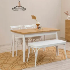 Tables À Manger Rectangulaires|Tables À Manger En Bois|ARDEN Table extensible blanche plateau effet bois 120-153 cm