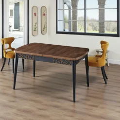 Tables À Manger Rectangulaires|Tables À Manger En Bois|LUNOR Table extensible effet noyer, décor baguettes 132-170 cm