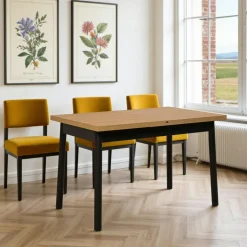 Tables À Manger Rectangulaires|Tables À Manger En Bois|ARDEN Table extensible effet noyer, pieds noirs 120-153 cm