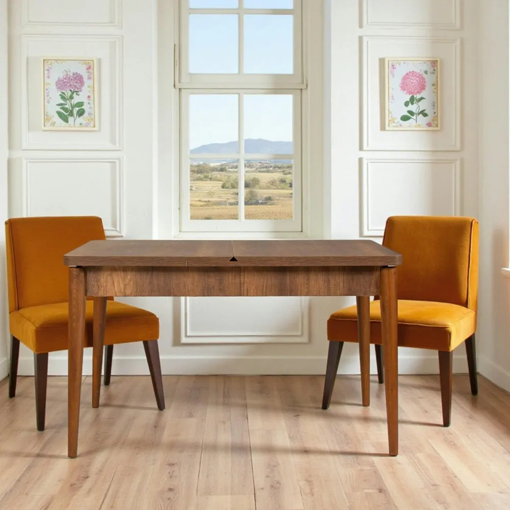 Tables À Manger Rectangulaires|Tables À Manger En Bois|ORINA Table extensible effet noyer avec rangement 130-165 cm