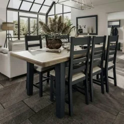 Tables À Manger Rectangulaires|Tables À Manger En Chêne|HOVE Table extensible en bois finition bleu profond 180-230 cm