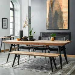 Tables À Manger Vintage|Tables À Manger Rectangulaires|FAGA Table extensible en bois recyclé FSC motif chevron 160-211 cm