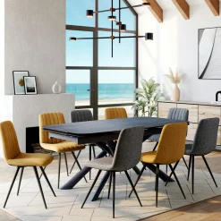 Tables À Manger En Céramique|Tables À Manger Extensibles|LOMBARDIE Table extensible en céramique noire marbrée oblongue 180-280 cm