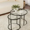 Sellettes En Métal|Tables D'Appoint Rondes|TULUM Table gigogne en verre - cadre noir (lot de 2) ⌀60 cm