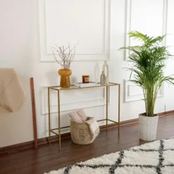 Sellettes En Métal|Tables D'Appoint Rondes|TULUM Table gigogne en verre - cadre doré (lot de 3) ⌀80 cm