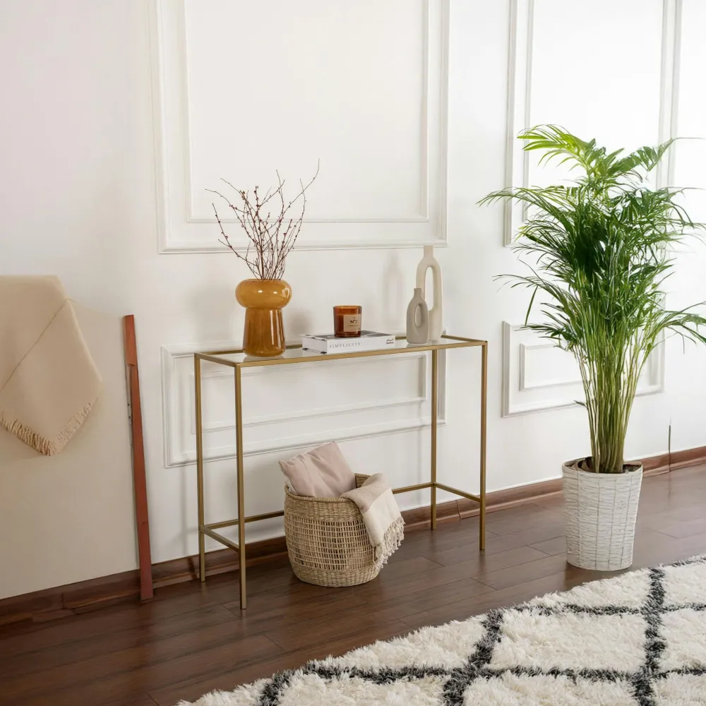 Sellettes En Métal|Tables D'Appoint Rondes|TULUM Table gigogne en verre - cadre doré (lot de 3) ⌀80 cm