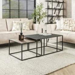 Tables Basses Gigognes|NOVA Table gigogne noir et or (lot de 2 pièces)