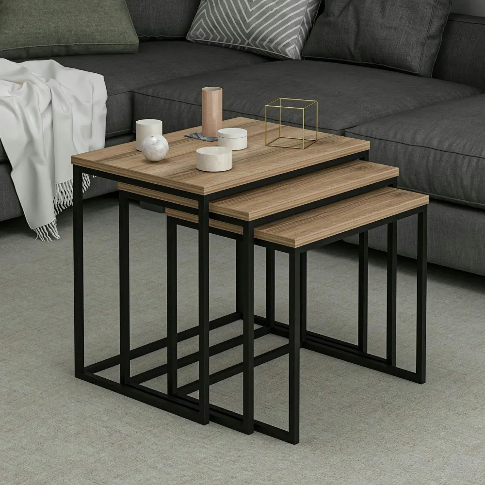 Tables Basses Gigognes|JENA Table gigogne rectangulaire effet noyer (lot de 3)