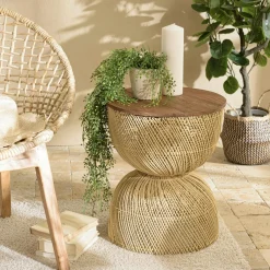 Tables Basses Gigognes| Table gigogne ronde en métal doré (lot de 2)