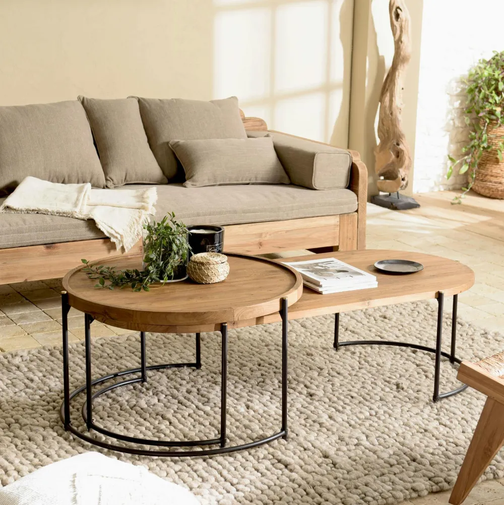 Tables Basses Gigognes|Swing Table gigogne ronde teck recyclé (2 pièces)