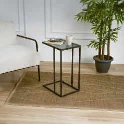 Sellettes En Métal|Tables D'Appoint Rondes|TULUM Table gigogne verre fumé - cadre noir (lot de 3) ⌀80 cm