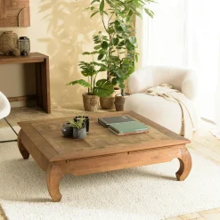 Tables Basses Carrées|Swing Table opium teck recyclé décor mosaïque