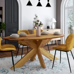 Tables À Manger En Chêne|Tables À Manger En Bois|RAGUSE Table ovale en chêne huilé avec pied central en métal noir 200 cm