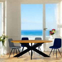 Tables À Manger En Chêne|Tables Pied Central|RAGUSE Table ovale en chêne huilé avec pied central en métal noir 240 cm