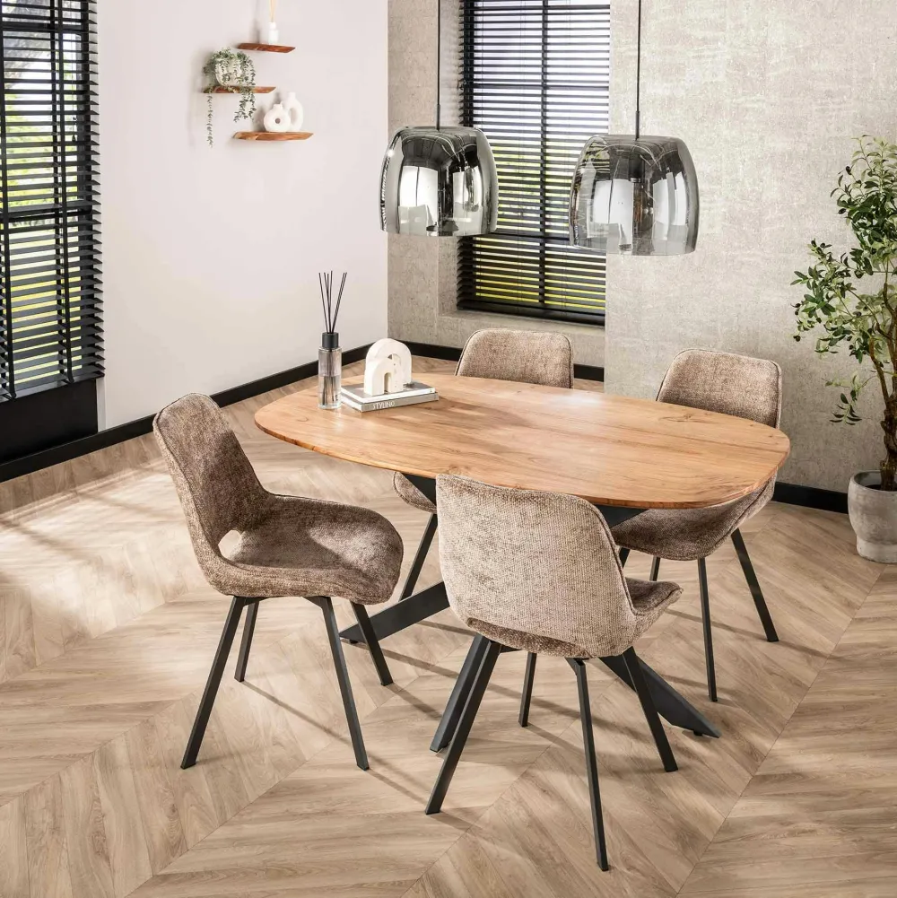 Tables À Manger En Bois|Tables Pied Central|Melbourne Table pied central avec plateau en bois d'acacia 150 cm