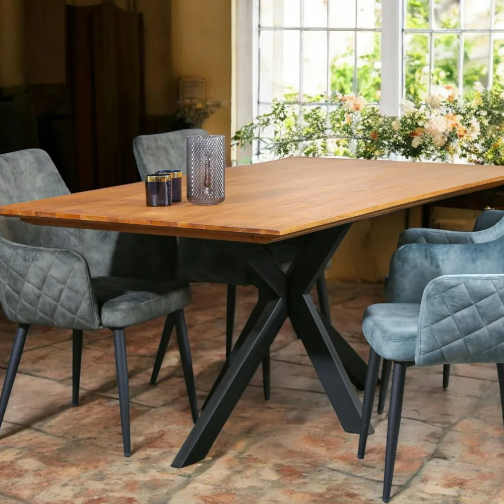 Tables À Manger Rectangulaires|Tables Pied Central|BARBADE Table pied central bois recyclé teck 220 cm