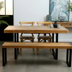 Univers Déco·Loft Industriel|Tables À Manger Industrielles|BRISBANE Table Repas Extensible Bois recyclé 180/240x90x77cm