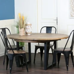 Univers Déco·Loft Industriel|Tables À Manger Industrielles|BRISBANE Table Repas Extensible Bois recyclé 180/240x90x77cm