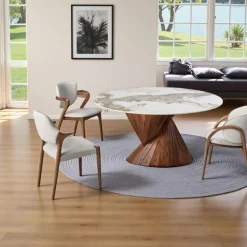 Tables À Manger Rondes|Tables À Manger En Céramique| Table ronde céramique pied conique bois noir ⌀160 cm ALDER