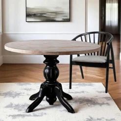 Tables À Manger Rondes|Tables À Manger En Chêne|TENA Table ronde en bois effet usé - pied noir ⌀120 cm