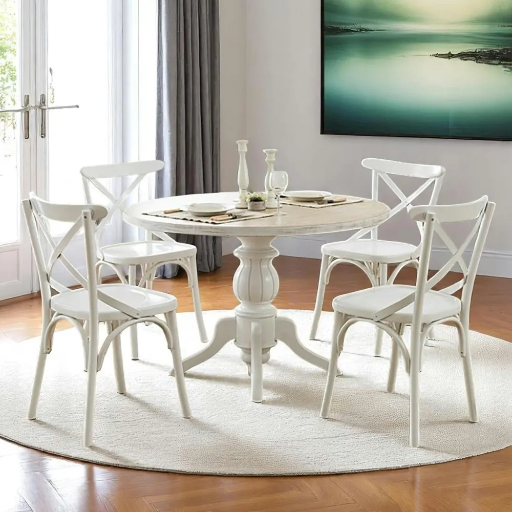 Tables À Manger Rondes|Tables À Manger En Chêne|TENA Table ronde en bois effet usé - pied noir ⌀120 cm