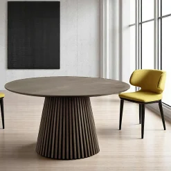 Tables À Manger Rondes|Tables À Manger En Bois|AMSTERDAM Table ronde en chêne brun avec piètement baguette ø120 cm