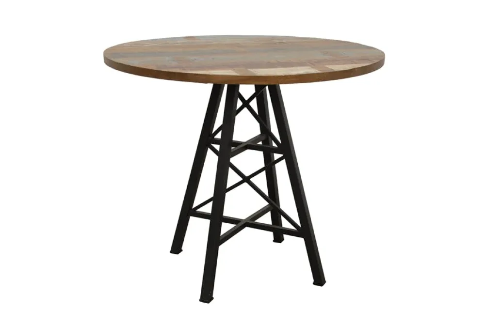 Tables À Manger Industrielles|Tables À Manger Rondes|Loft / Loft Colors Table ronde en Hévéa recyclé coloré et pieds métal façon "Tour Eiffel" D90xH76cm LOFT COLORS