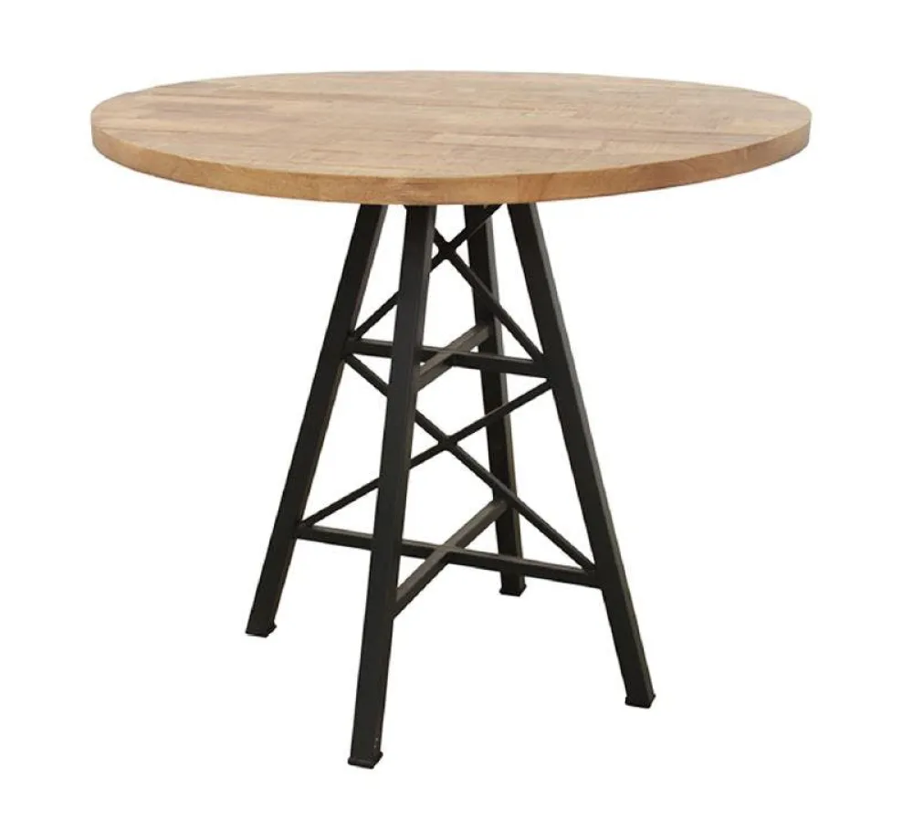 Tables À Manger Industrielles|Tables À Manger Rondes|Loft / Loft Colors Table ronde en Hévéa recyclé naturel et pieds métal façon "Tour Eiffel" D90xH76cm LOFT