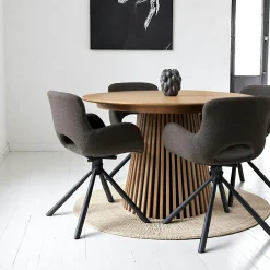 Tables À Manger Rondes|Tables À Manger En Bois|AMSTERDAM Table ronde extensible en chêne clair avec piètement baguette (3 rallonges incluses) ø120 cm /160 cm / 200 cm / 240 cm