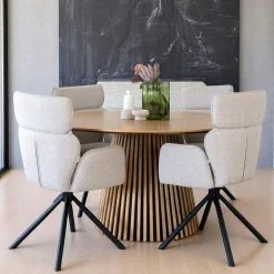 Tables À Manger Rondes|Tables À Manger En Bois|AMSTERDAM Table ronde extensible en chêne clair avec piètement baguette (3 rallonges incluses) ø120 cm /160 cm / 200 cm / 240 cm