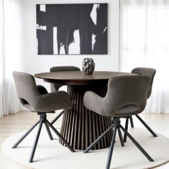 Tables À Manger Rondes|Tables À Manger En Bois|AMSTERDAM Table ronde extensible en chêne clair avec piètement baguette (3 rallonges incluses) ø120 cm /160 cm / 200 cm / 240 cm