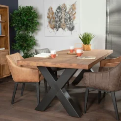Tables À Manger Rectangulaires|Tables À Manger En Chêne|OKA Table salle à manger bois métal pied croisé 200 cm
