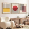 Tableaux / Toiles| Tableau abstrait – style Bauhaus, cadre bois (lot de 3)