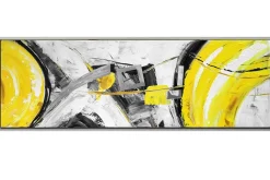 Tableaux / Toiles| Tableau abstrait jaune et gris formes métalliques cadre argent