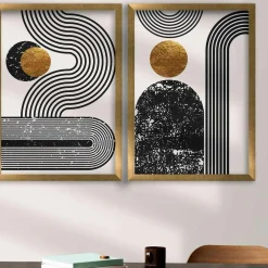 Tableaux / Toiles| Tableau abstrait noir et brun – thème soleil (lot de 3)