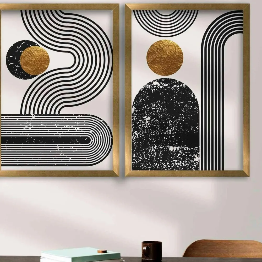 Tableaux / Toiles| Tableau abstrait noir et brun – thème soleil (lot de 3)