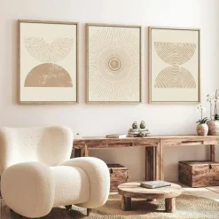 Tableaux / Toiles| Tableau abstrait noir et brun – thème soleil (lot de 3)