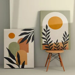 Tableaux / Toiles| Tableau abstrait soleil et tons nature – moderne (set de 2)