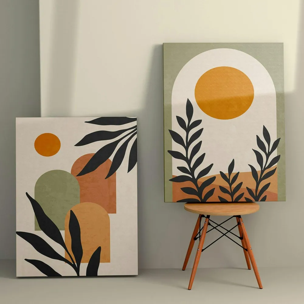 Tableaux / Toiles| Tableau abstrait soleil et tons nature – moderne (set de 2)