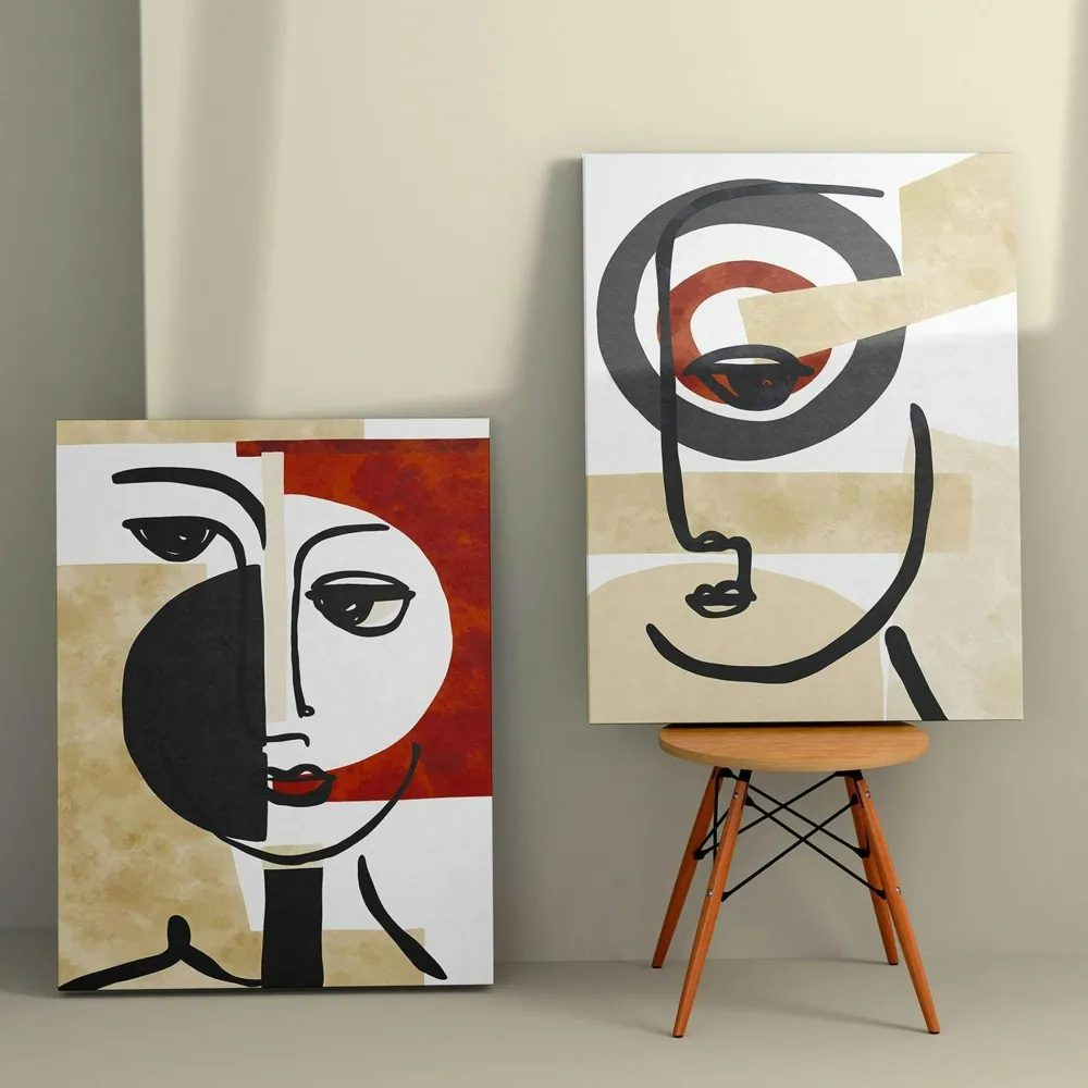 Tableaux / Toiles| Tableau abstrait visage – style minimaliste (set de 2)
