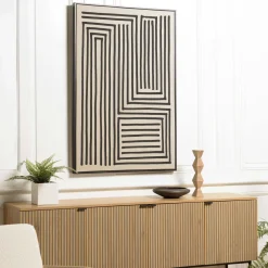 Tableaux / Toiles| Tableau blanc lignes abstraites peinture au sable 83 x 123 cm