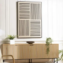 Tableaux / Toiles| Tableau blanc lignes abstraites peinture au sable 83 x 123 cm