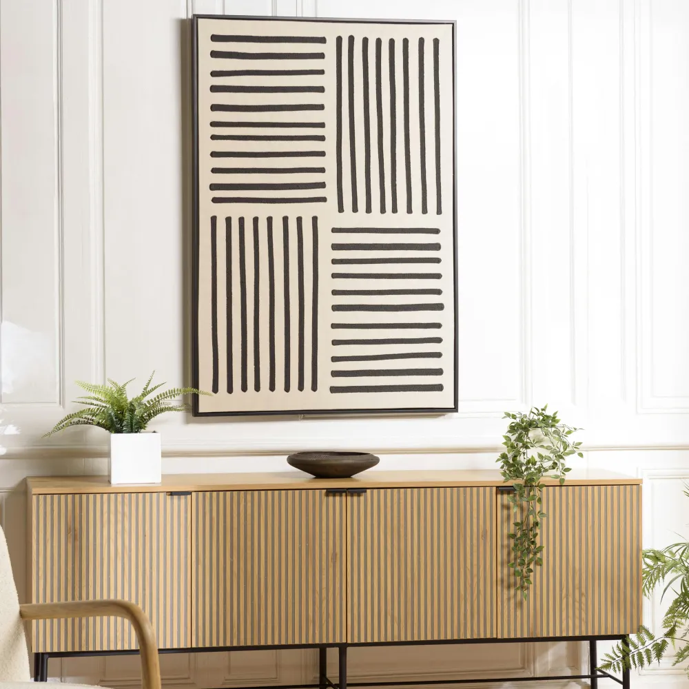 Tableaux / Toiles| Tableau blanc lignes abstraites peinture au sable 83 x 123 cm