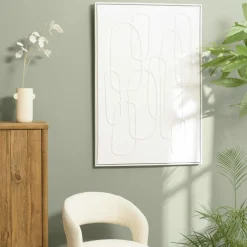 Tableaux / Toiles| Tableau blanc lignes entremêlées peinture au sable 83 x 123 cm