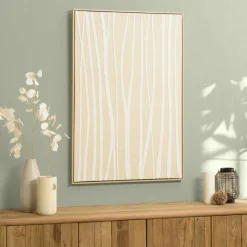 Tableaux / Toiles| Tableau écru lignes blanches peinture au sable 83 x 123 cm