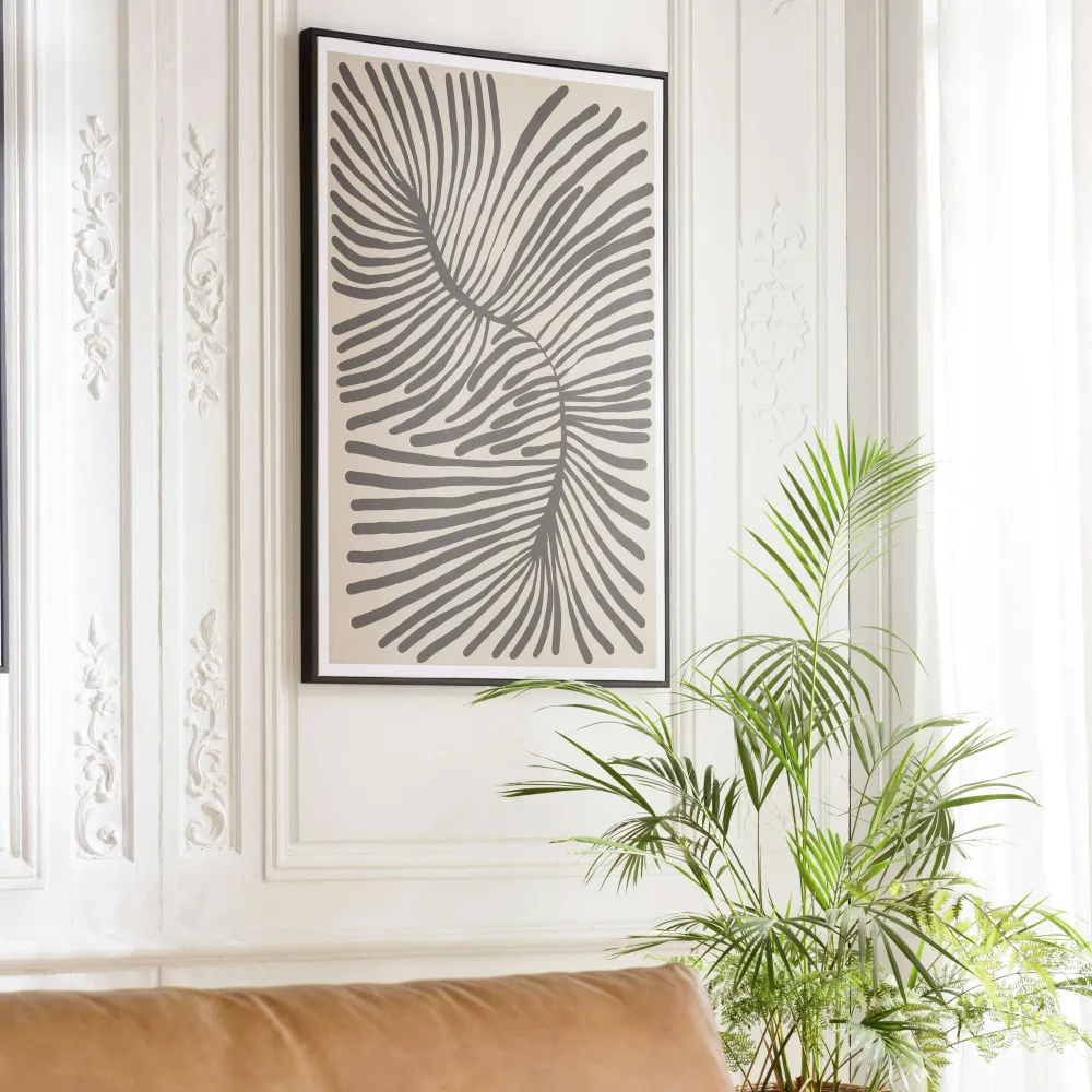 Tableaux / Toiles| Tableau décor feuillage gris/noir papier japonais 63 x 93 cm