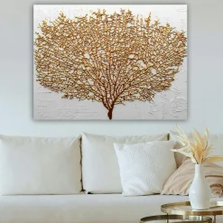 Tableaux / Toiles| Tableau décoratif blanc et or – arbre texturé