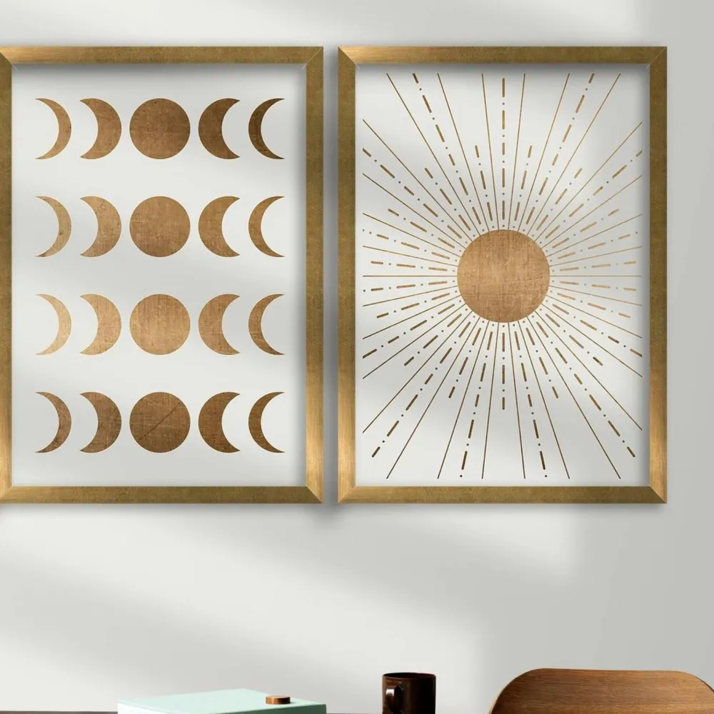 Tableaux / Toiles| Tableau décoratif doré soleil et lune – cadre (set de 2)